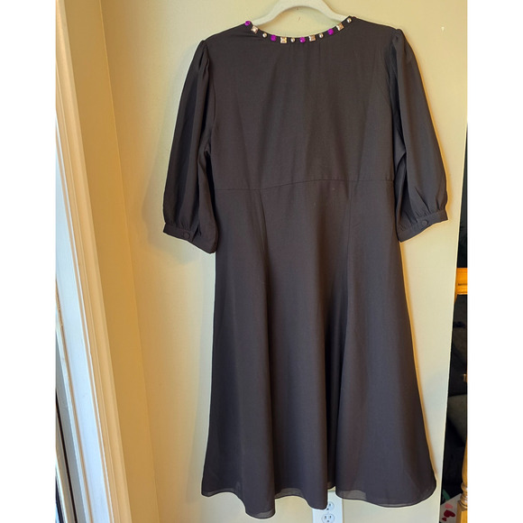 Midnight Velvet Brown Formal Wedding Church Party Beaded Trim Dress Size M - Picture 7 of 9